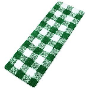 Microfiber Plaid Bathroom Rugs Mat Machine Washable 17"x47" Green & White